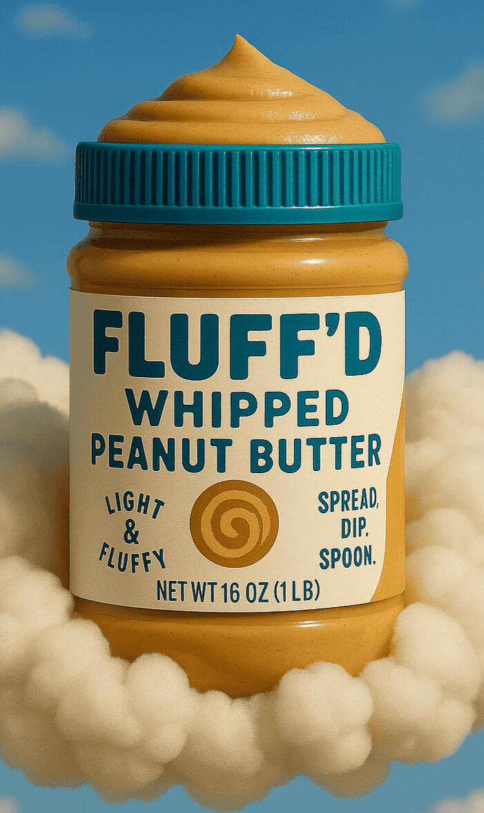 Whipped Peanut Butter Uses Jar of FLUFF'D whipped peanut butter, similar to Jif Whips whipped peanut butter and Peter Pan whipped peanut butter.